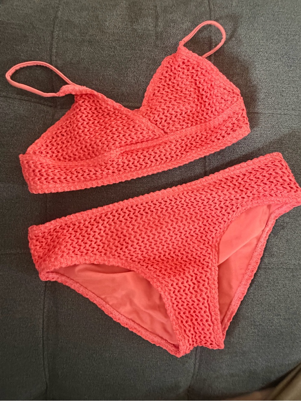 Full Tilt Girls Coral Pink Crochet Bikini Set